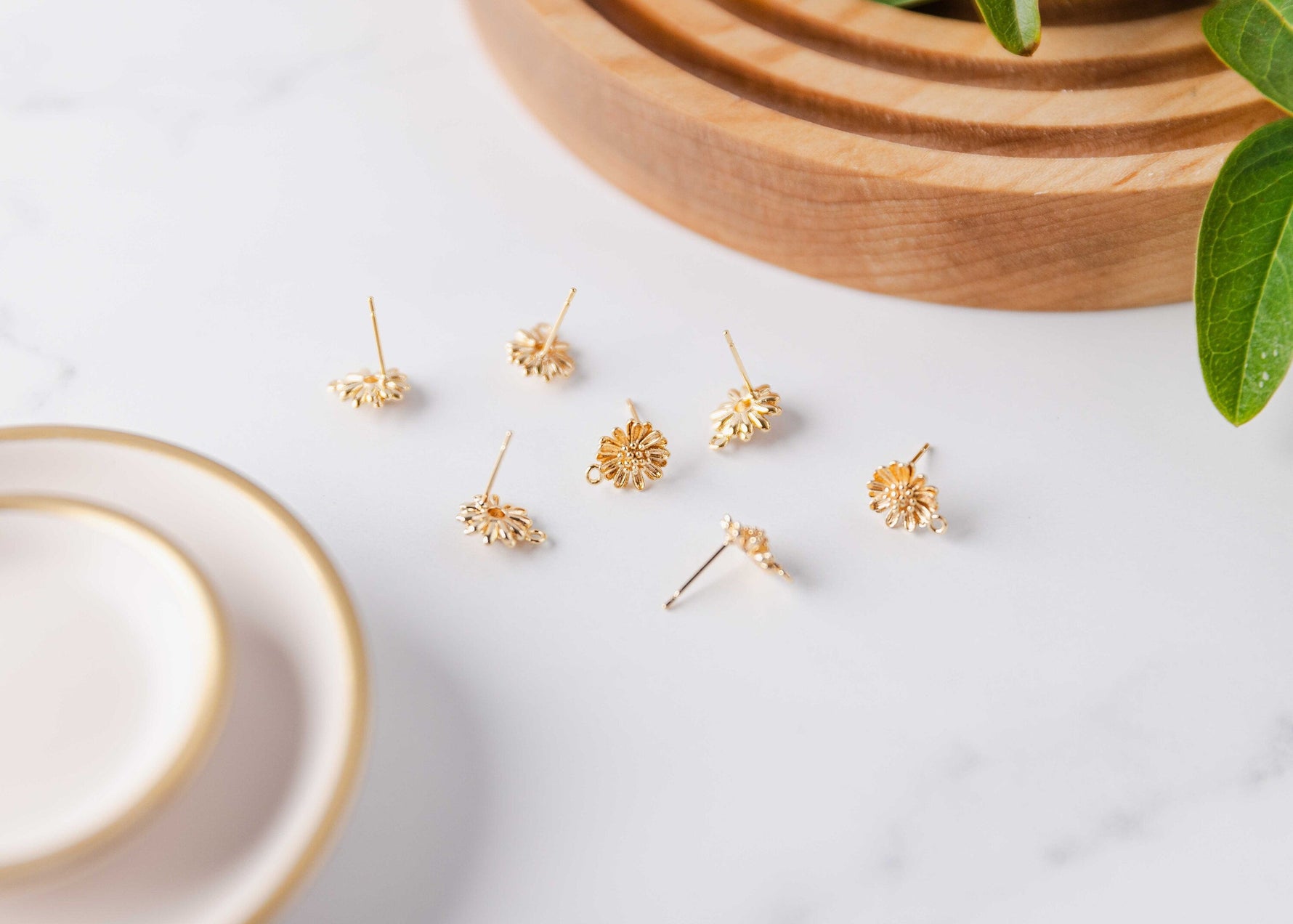 Gold Sunflower 12mm Stud Earring Findings, 10 Pieces, Stud 105 - 