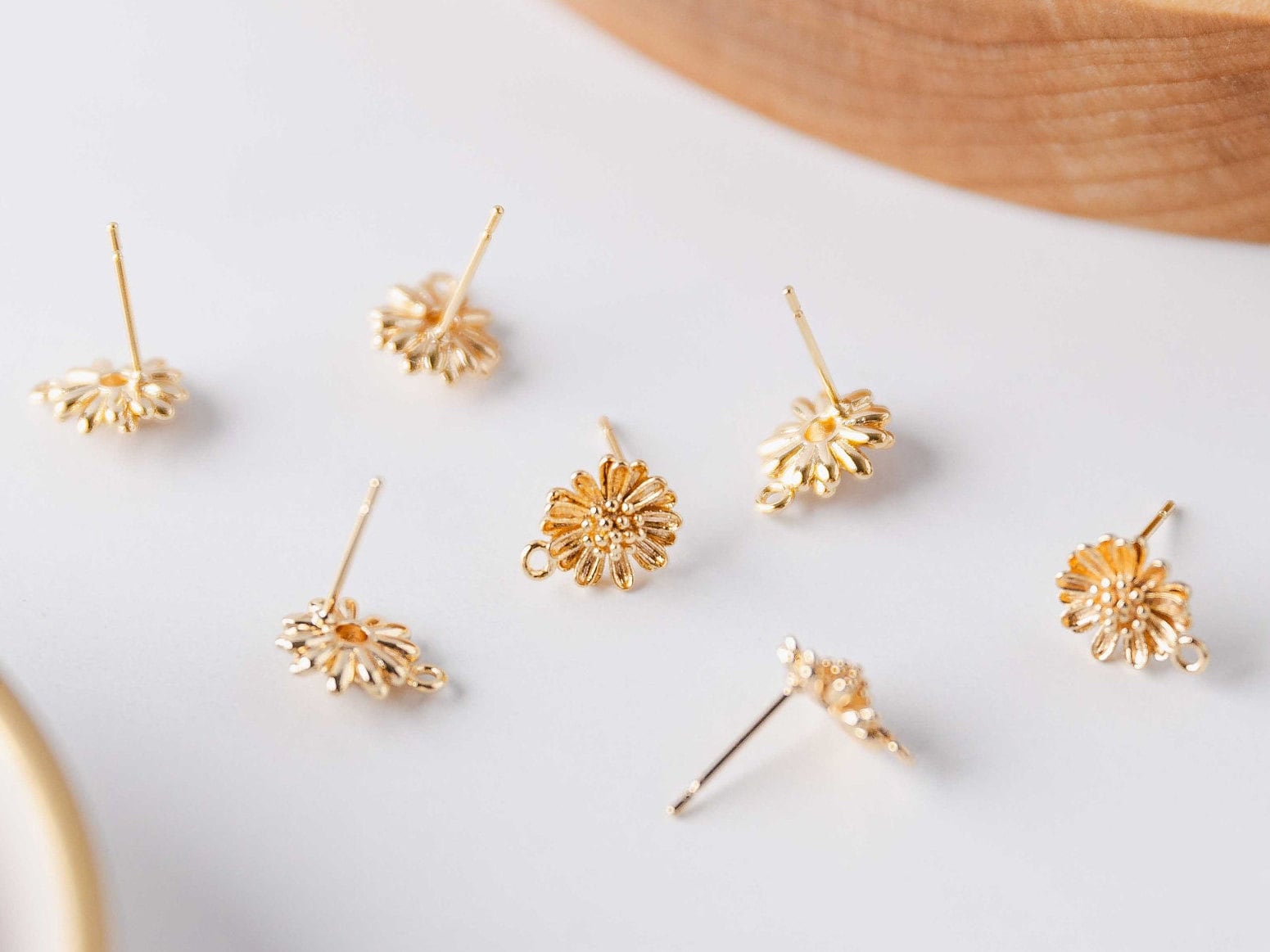 Gold Sunflower 12mm Stud Earring Findings, 10 Pieces, Stud 105 - 