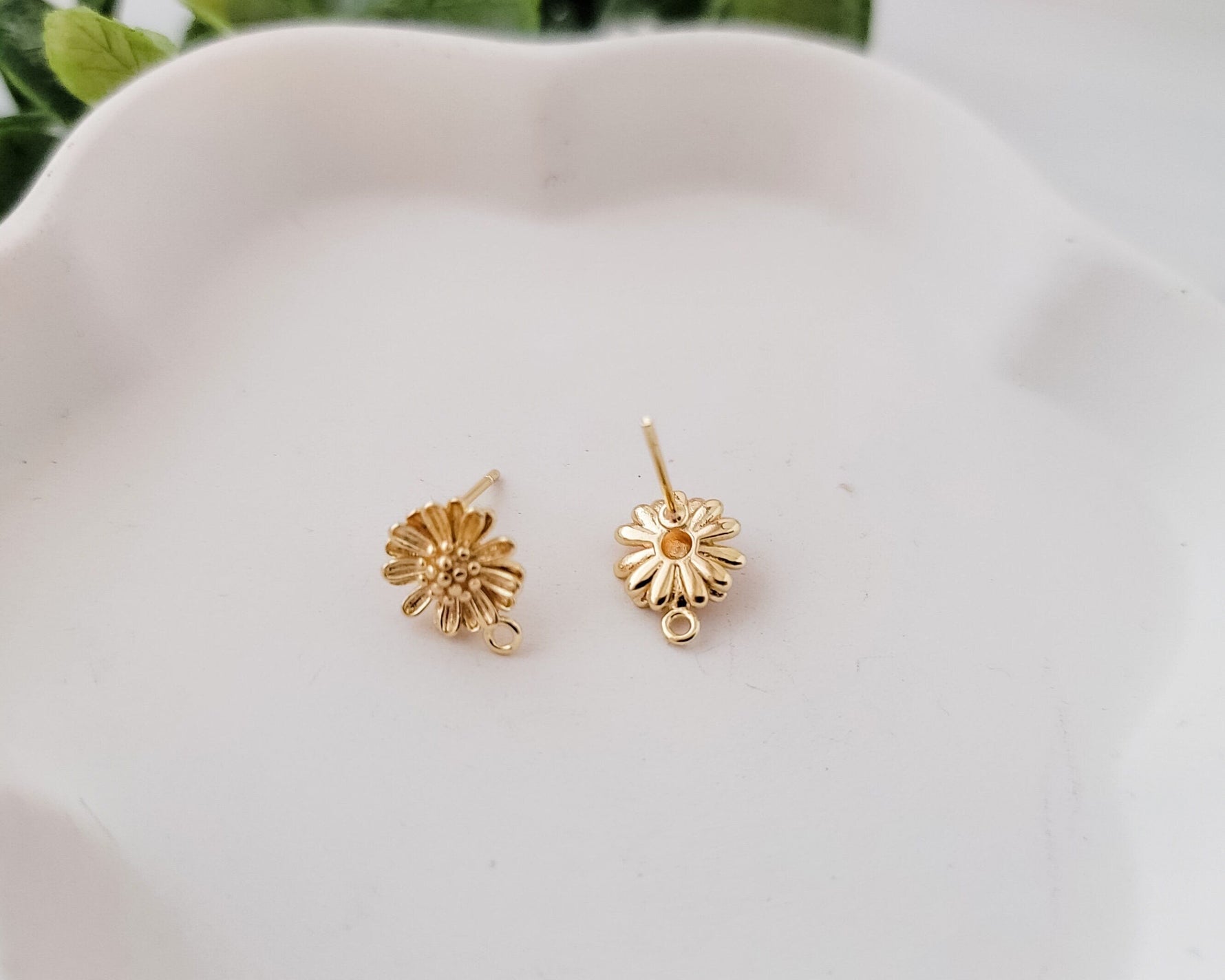 Gold Sunflower 12mm Stud Earring Findings, 10 Pieces, Stud 105 - 