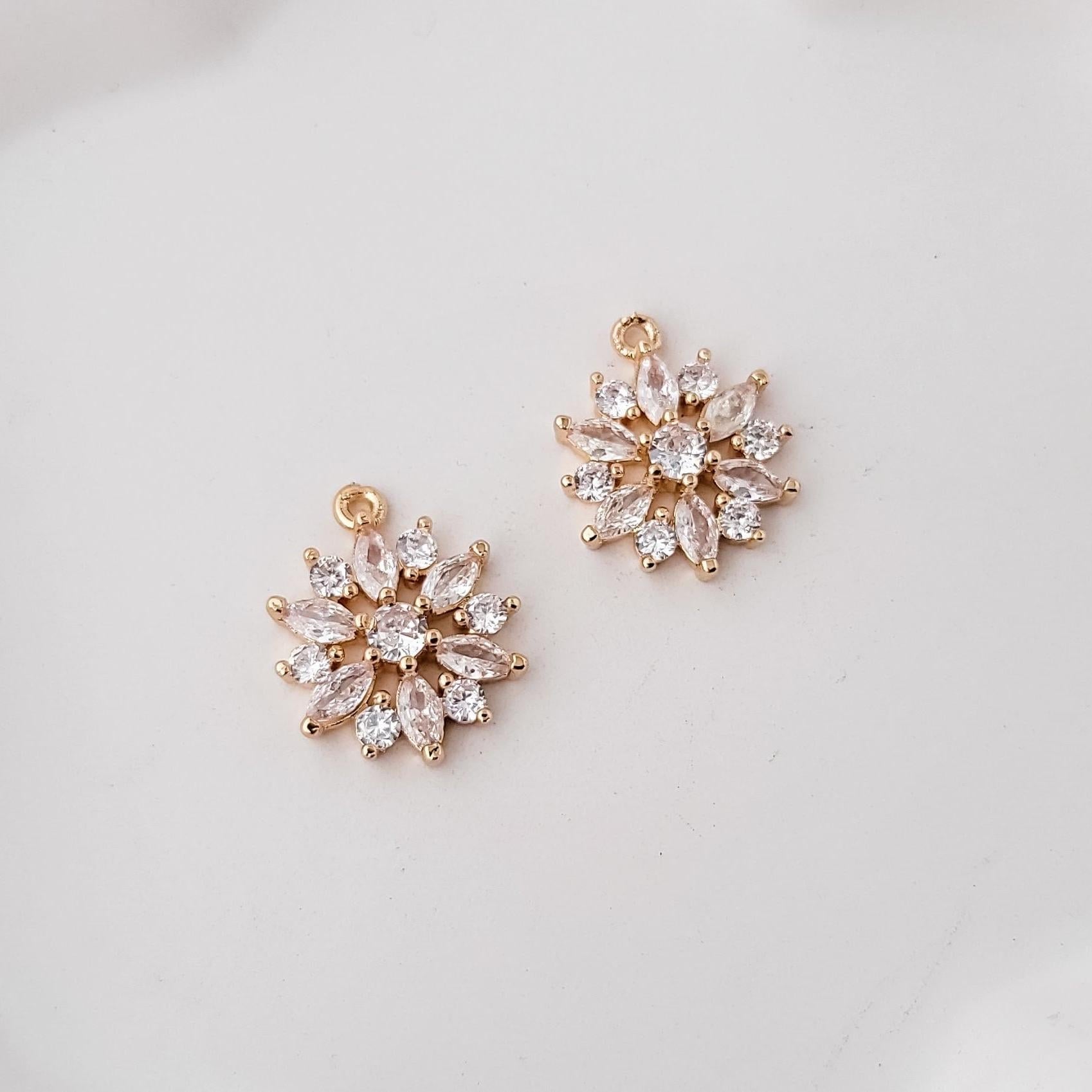 Gold Sunflower Cubic Zirconia Charms, 10 Pieces, Charm 43 - 