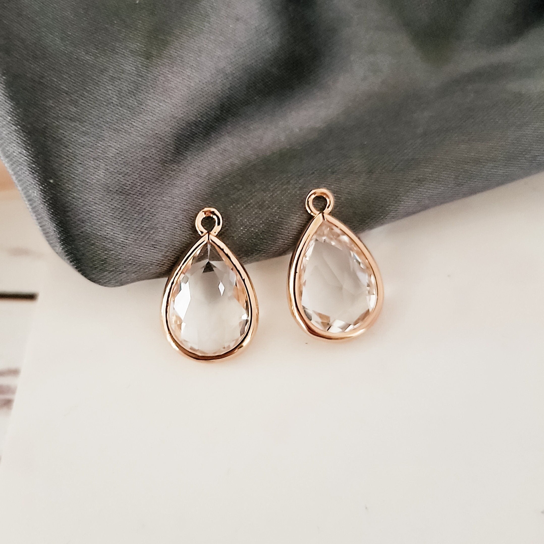 Gold Teardrop Crystal Charms, 10 Pieces, Charm 41 - 