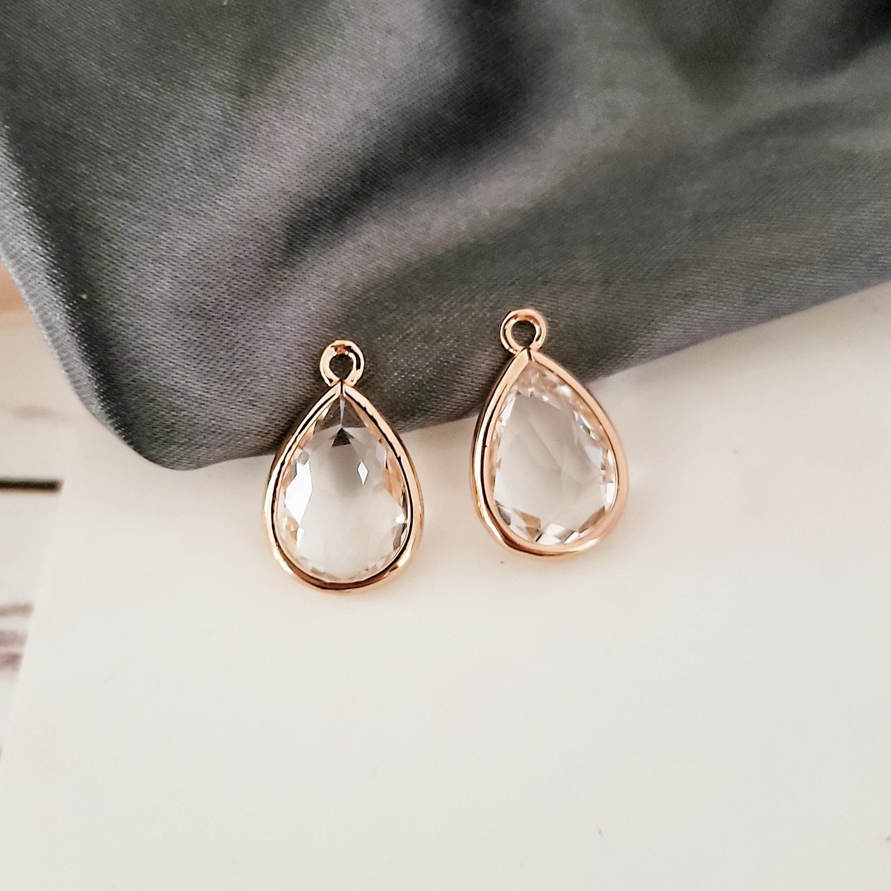 Gold Teardrop Crystal Charms, 10 Pieces, Charm 41 - 