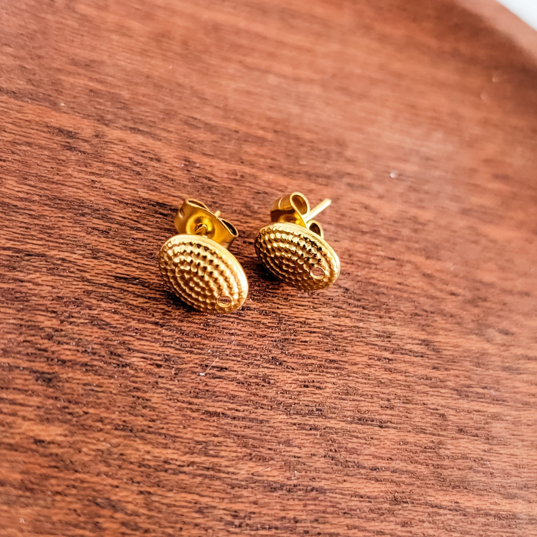Gold Textured Small Oval Stud Connector, 10 Piece, Stud 3 - 