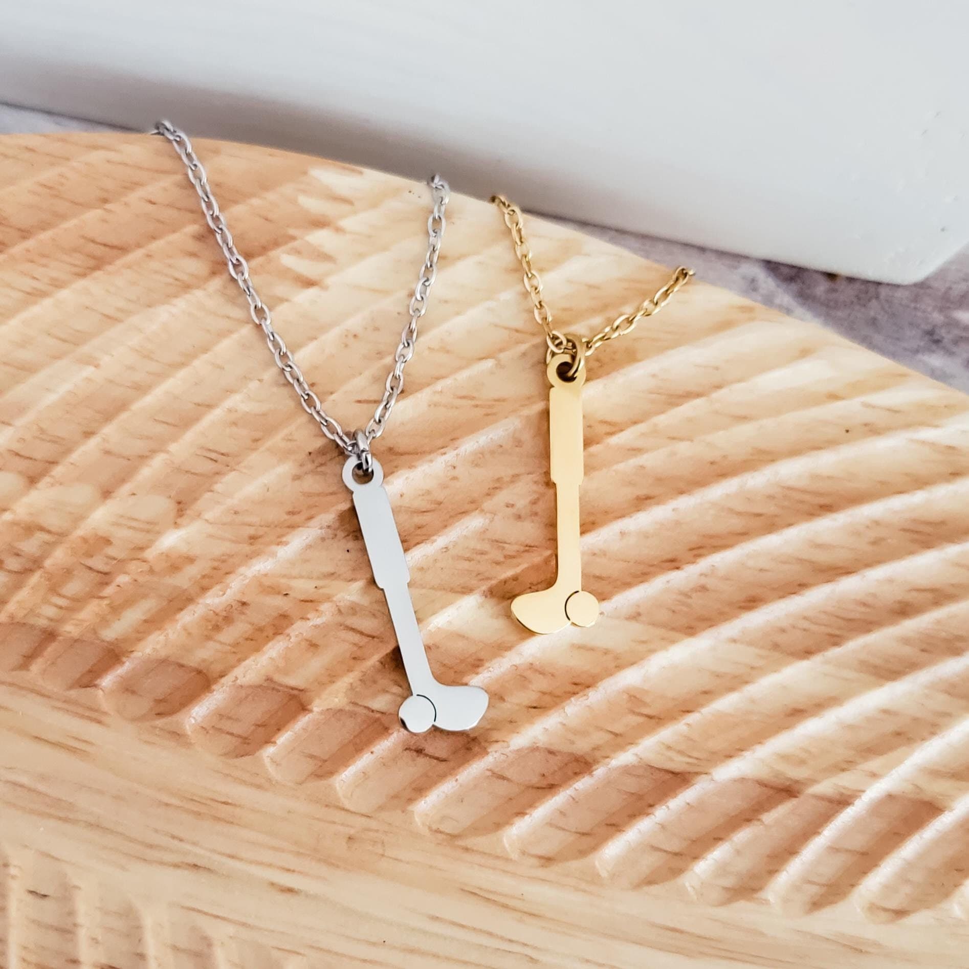 Golf Pendant Necklace (Silver or Gold), 1 Total, Metal Blank 112 - 