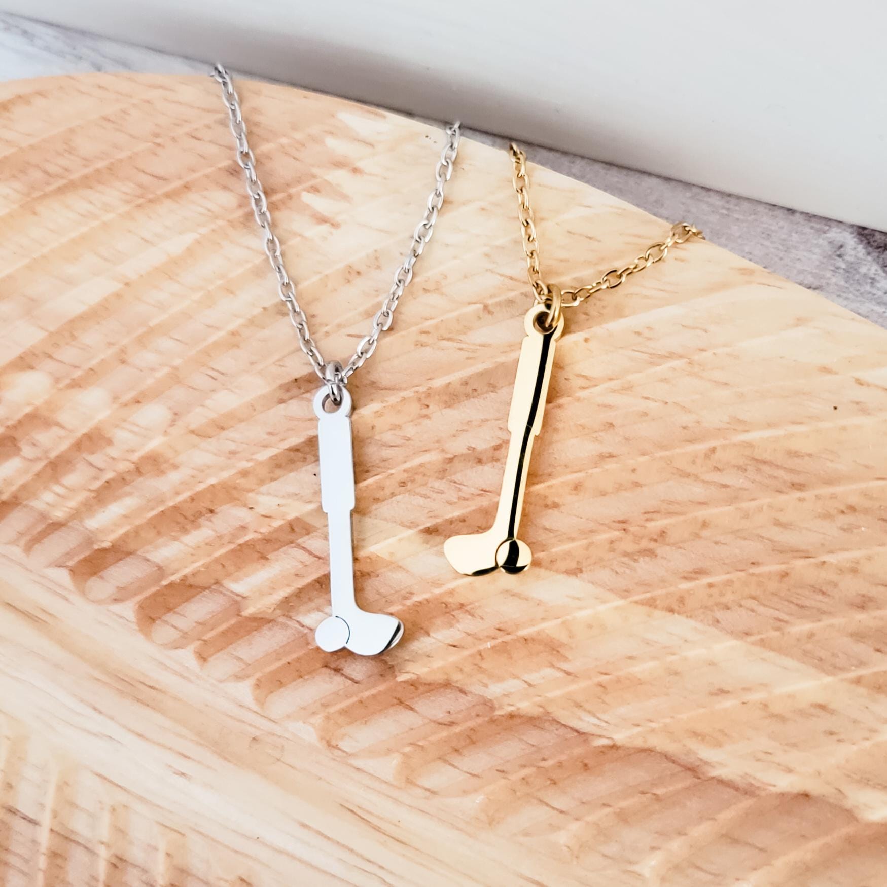 Golf Pendant Necklace (Silver or Gold), 1 Total, Metal Blank 112 - 