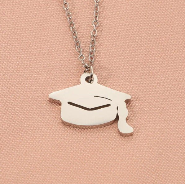 Graduation Cap Pendant Necklace (Silver or Gold), 1 Total, Metal Blank 61 - 