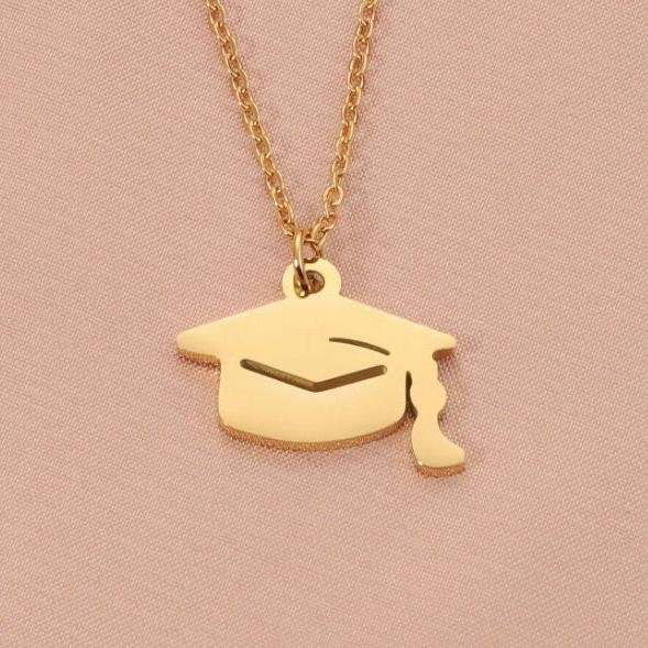Graduation Cap Pendant Necklace (Silver or Gold), 1 Total, Metal Blank 61 - 
