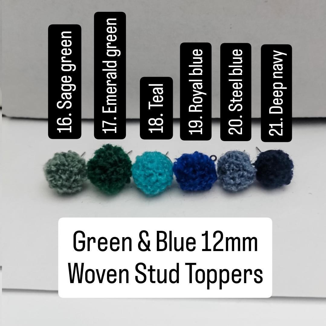 Green & Blue Woven 12mm Stud Topper (Choice of Color), 3 Pairs, Stud 123 - 128 - 