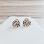 Hammered Silver Heart Stud Findings with Holes, 10 Pieces - 