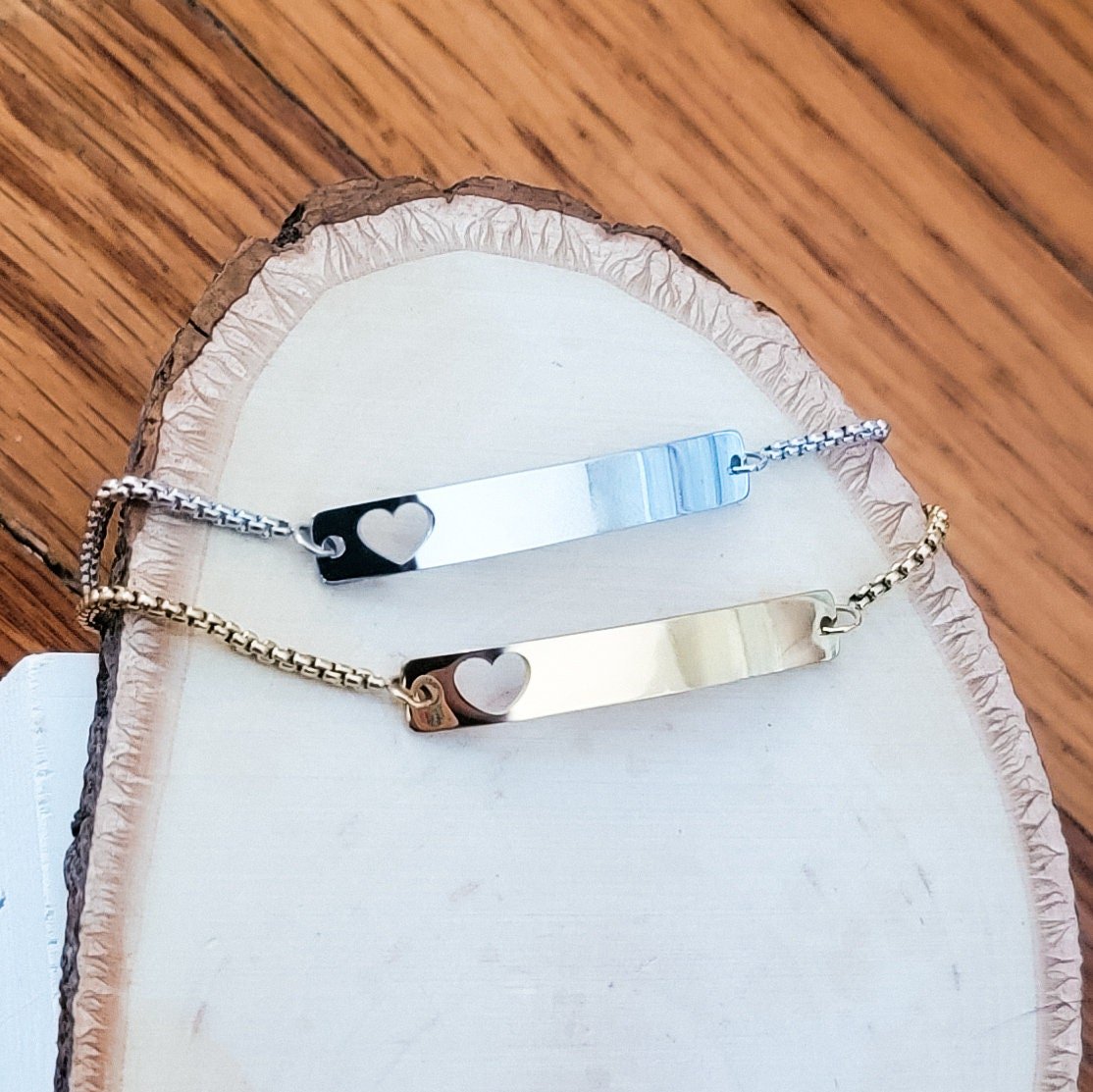 Heart Cutout Bar Bolo Bracelet (Silver or Gold), 1 Total, Metal Blank 50 - 