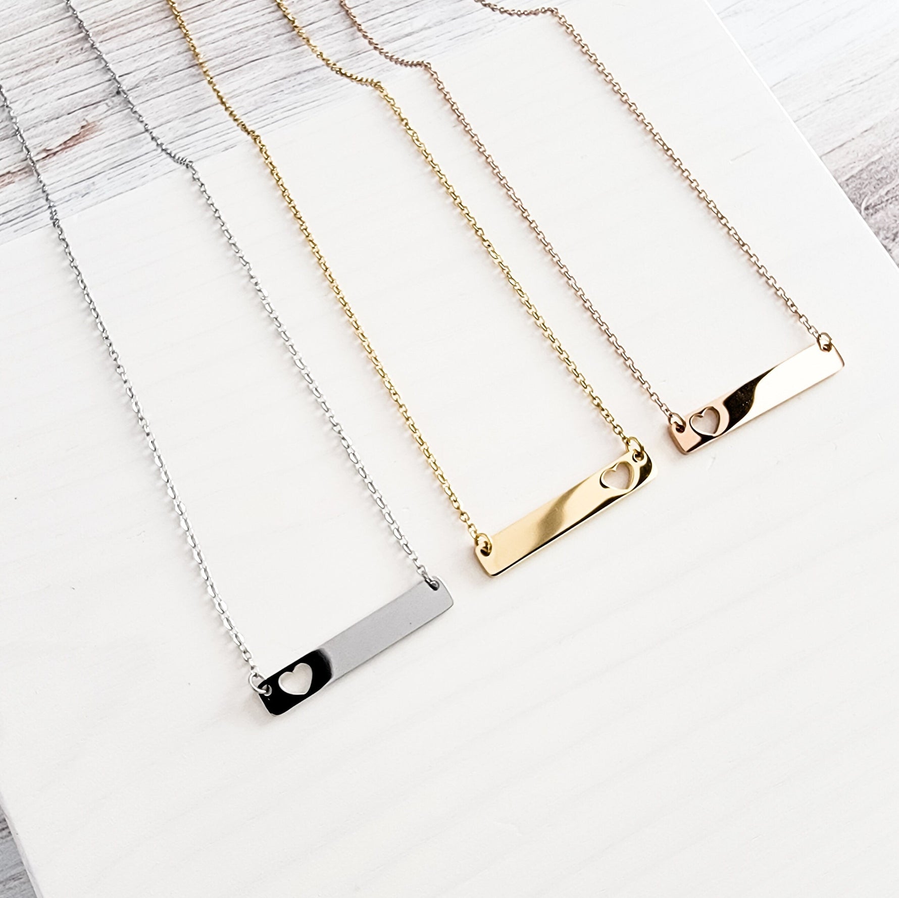 Heart Cutout Horizontal Bar Necklace (Silver, Gold, Rose Gold), 1 Total, Metal Blank 17 - 