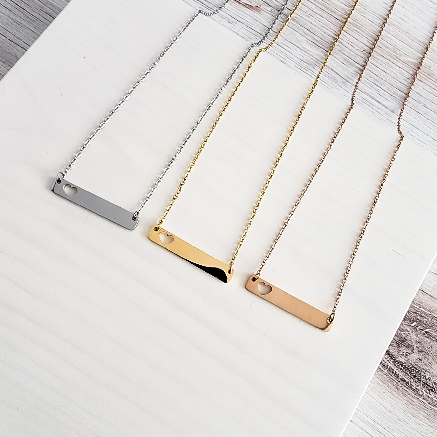 Heart Cutout Horizontal Bar Necklace (Silver, Gold, Rose Gold), 1 Total, Metal Blank 17 - 