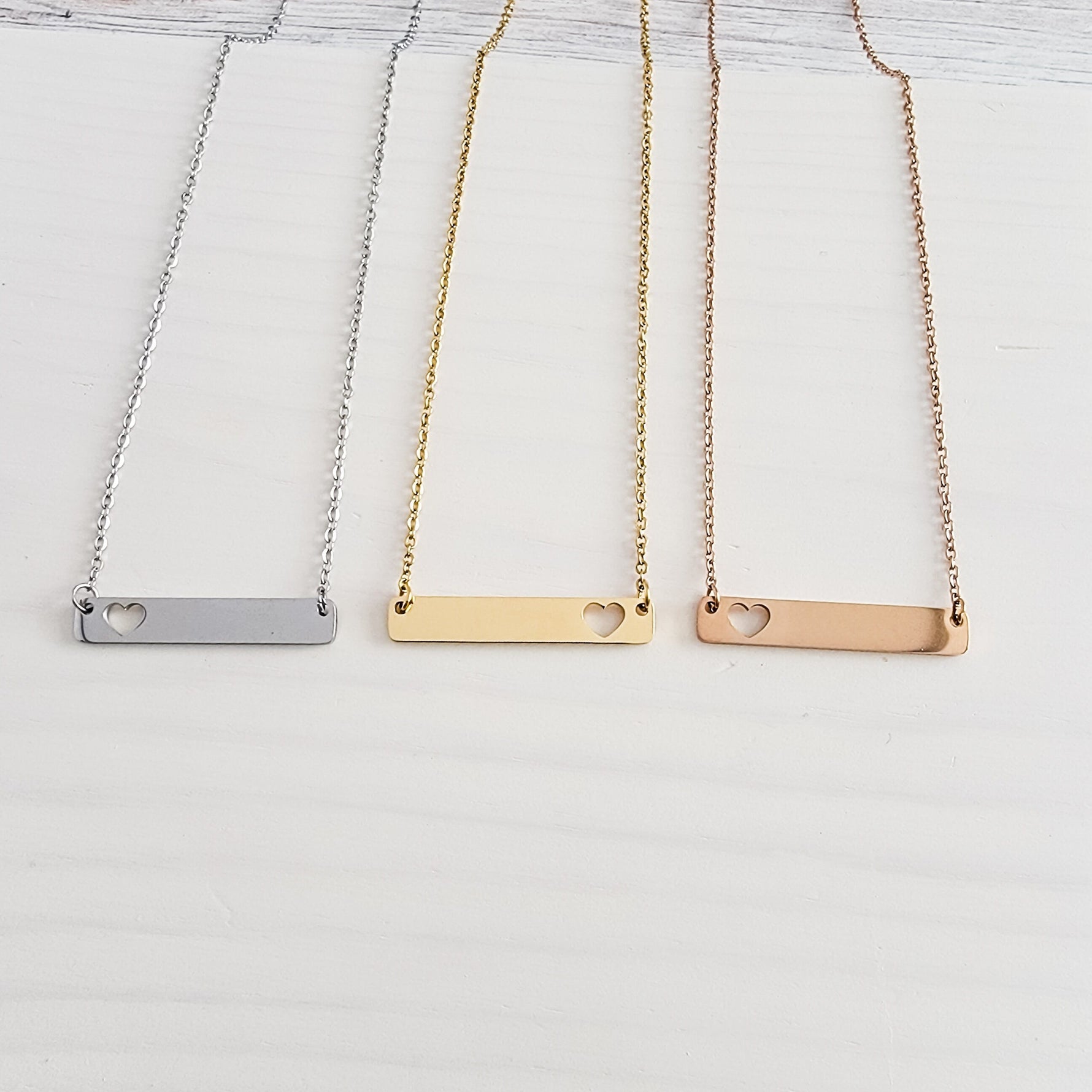 Heart Cutout Horizontal Bar Necklace (Silver, Gold, Rose Gold), 1 Total, Metal Blank 17 - 