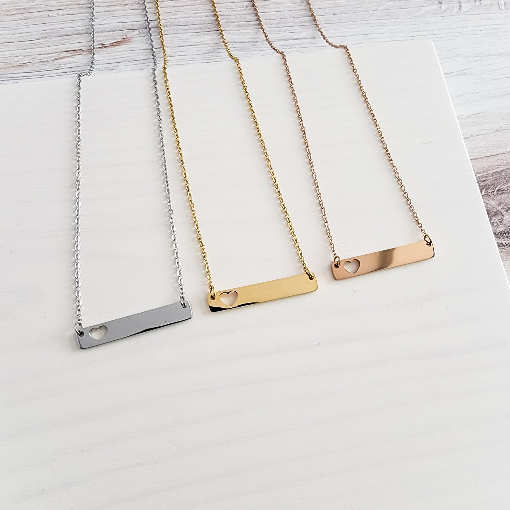 Heart Cutout Horizontal Bar Necklace (Silver, Gold, Rose Gold), 1 Total, Metal Blank 17 - 