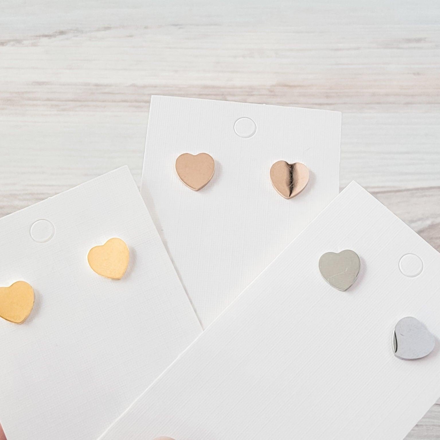 Heart Studs (Silver, Gold, or Rose Gold), 1 Pair Total, Metal Blank 13 - 