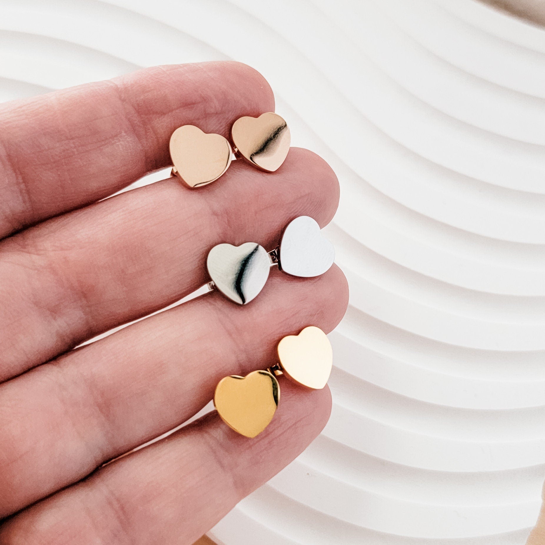 Heart Studs (Silver, Gold, or Rose Gold), 1 Pair Total, Metal Blank 13 - 