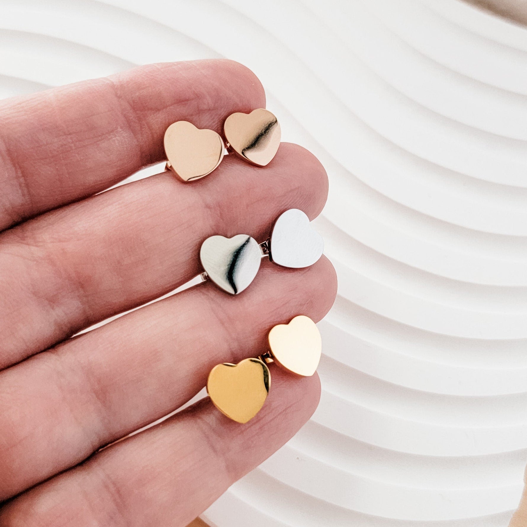 Heart Studs (Silver, Gold, or Rose Gold), 1 Pair Total, Metal Blank 13 - 