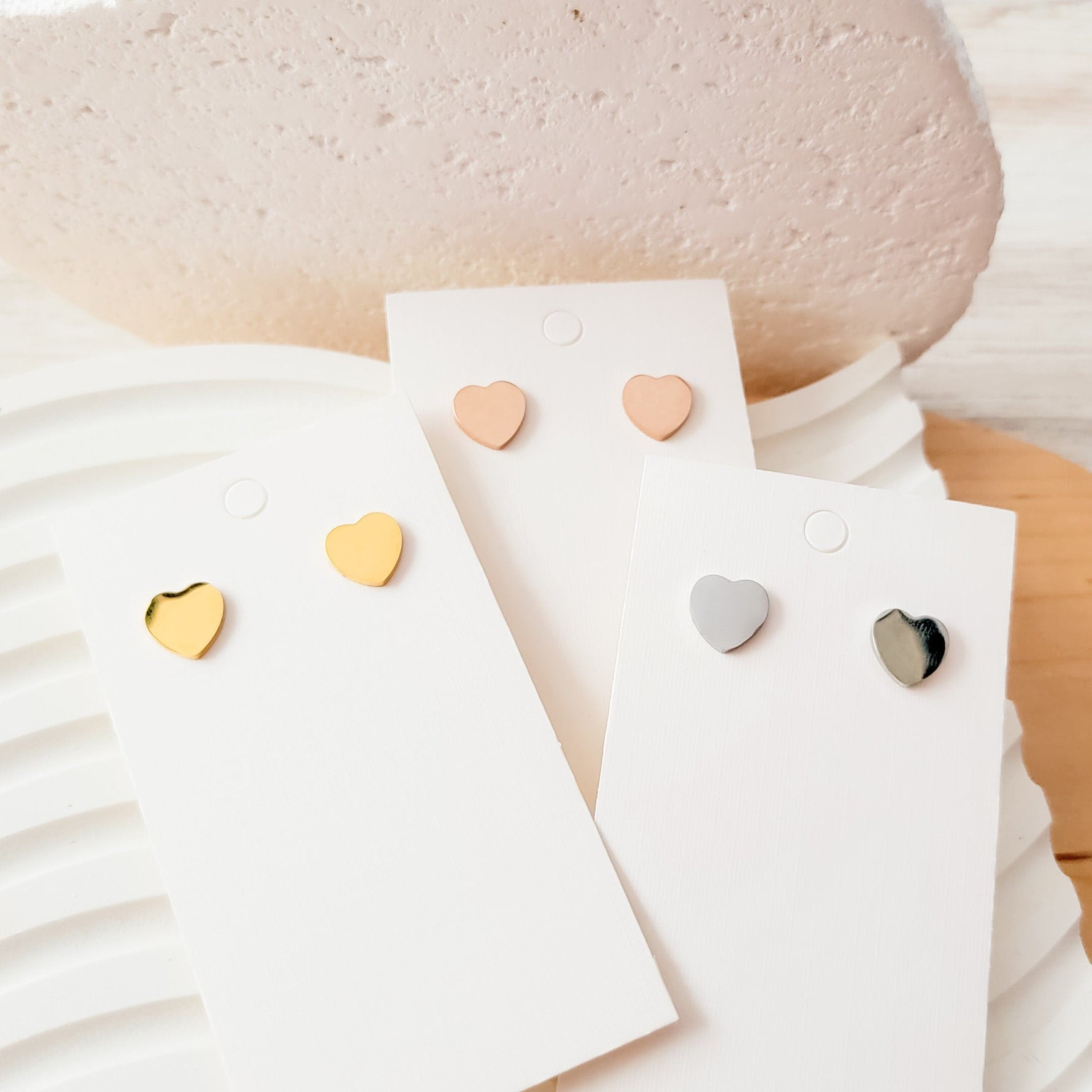 Heart Studs (Silver, Gold, or Rose Gold), 1 Pair Total, Metal Blank 13 - 