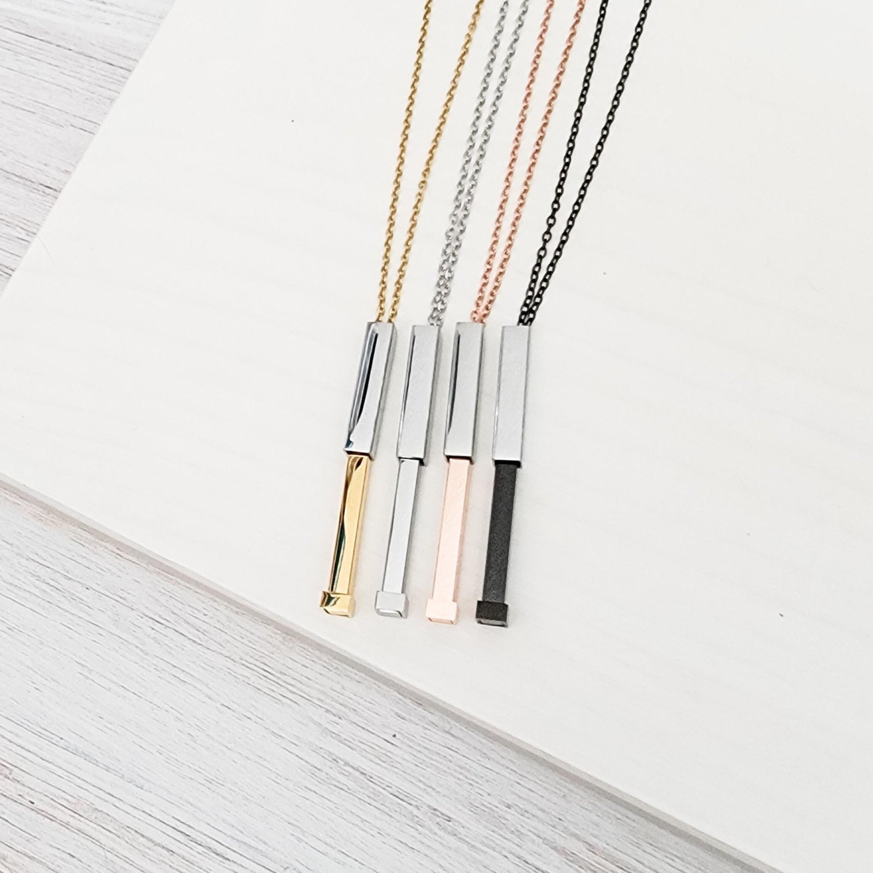 Hidden Message Bar Necklace (Gold/Silver, Silver/Silver, Rose Gold/Silver, or Black/Silver), 1 Total, Metal Blank 4 - 