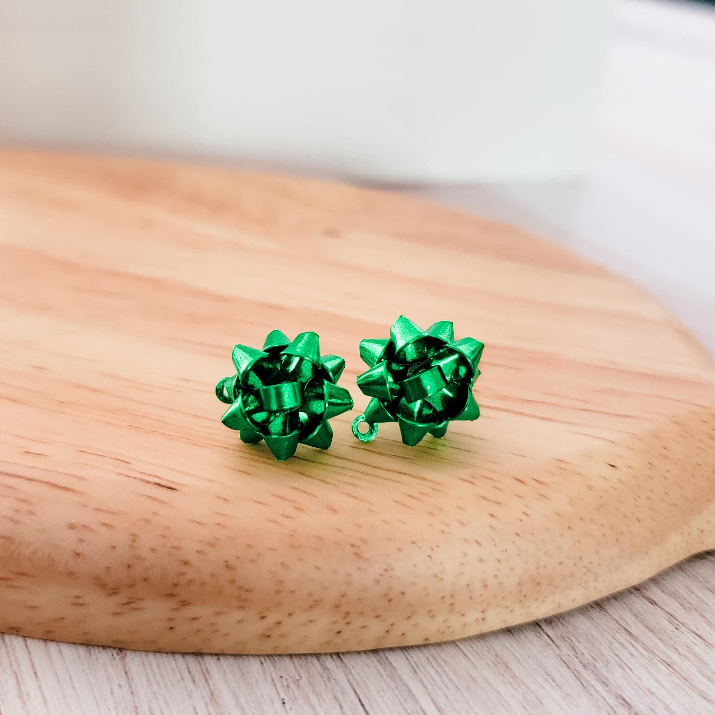 Holiday Green Gift Box Stainless Steel Bow Stud Connector, 1 Pair, Bow 29 - 