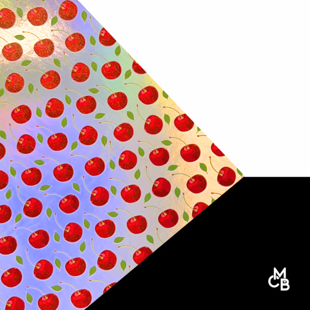 Holographic Scattered Cherries Leatherette Sheets | Premium Quality laser safe leatherette
