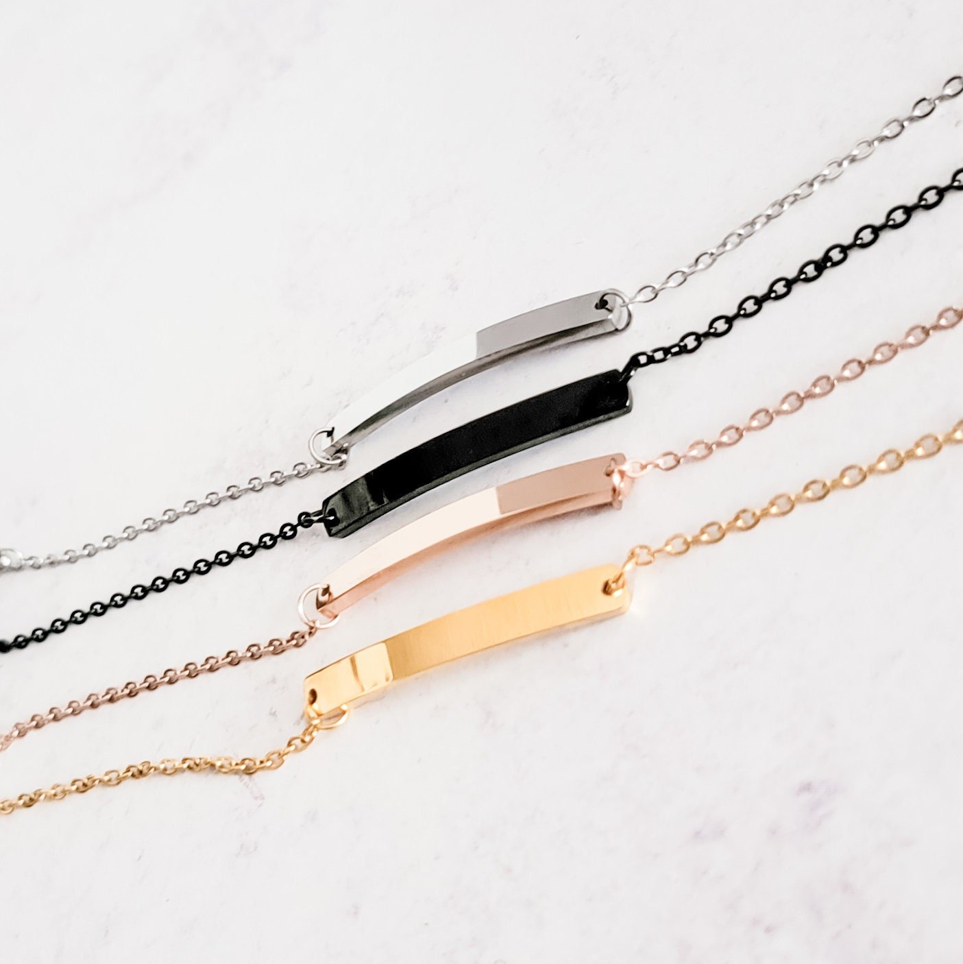 Horizontal Bar Cable Chain Bracelet (Silver, Gold, Rose Gold, or Black), 1 Total, Metal Blank 31 - 