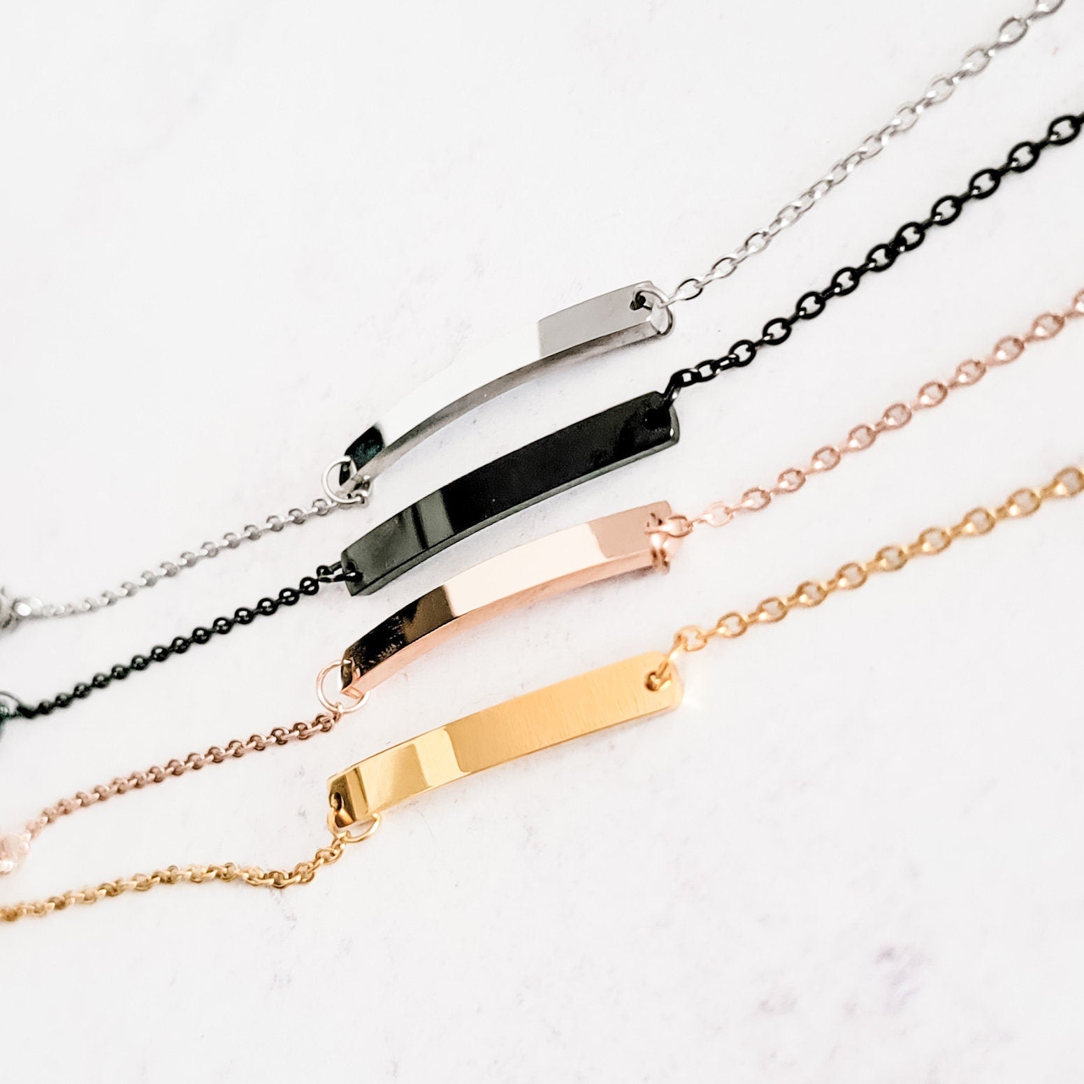 Horizontal Bar Cable Chain Bracelet (Silver, Gold, Rose Gold, or Black), 1 Total, Metal Blank 31 - 