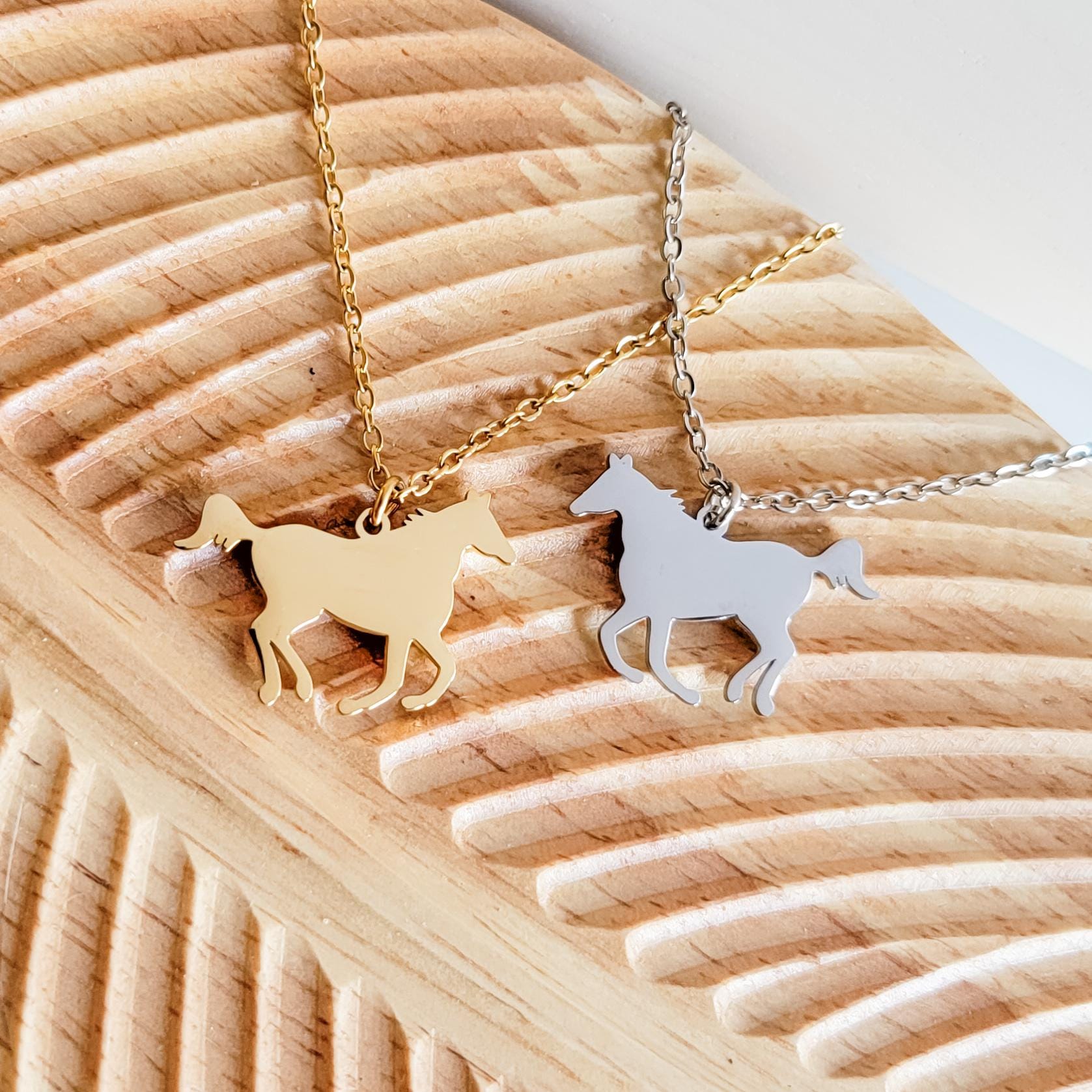 Horse Pendant Necklace (Silver or Gold), 1 Total, Metal Blank 109 - 