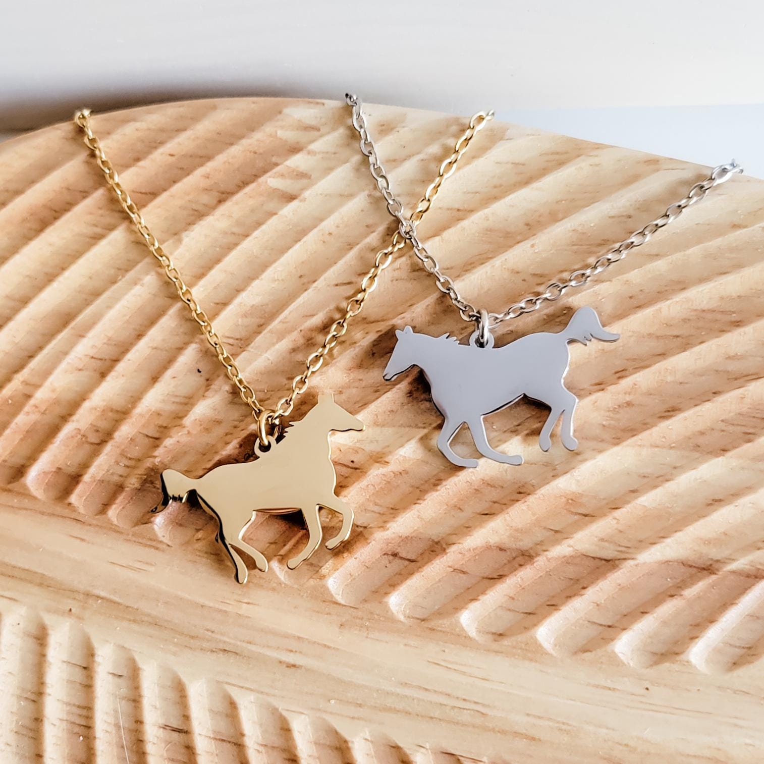 Horse Pendant Necklace (Silver or Gold), 1 Total, Metal Blank 109 - 