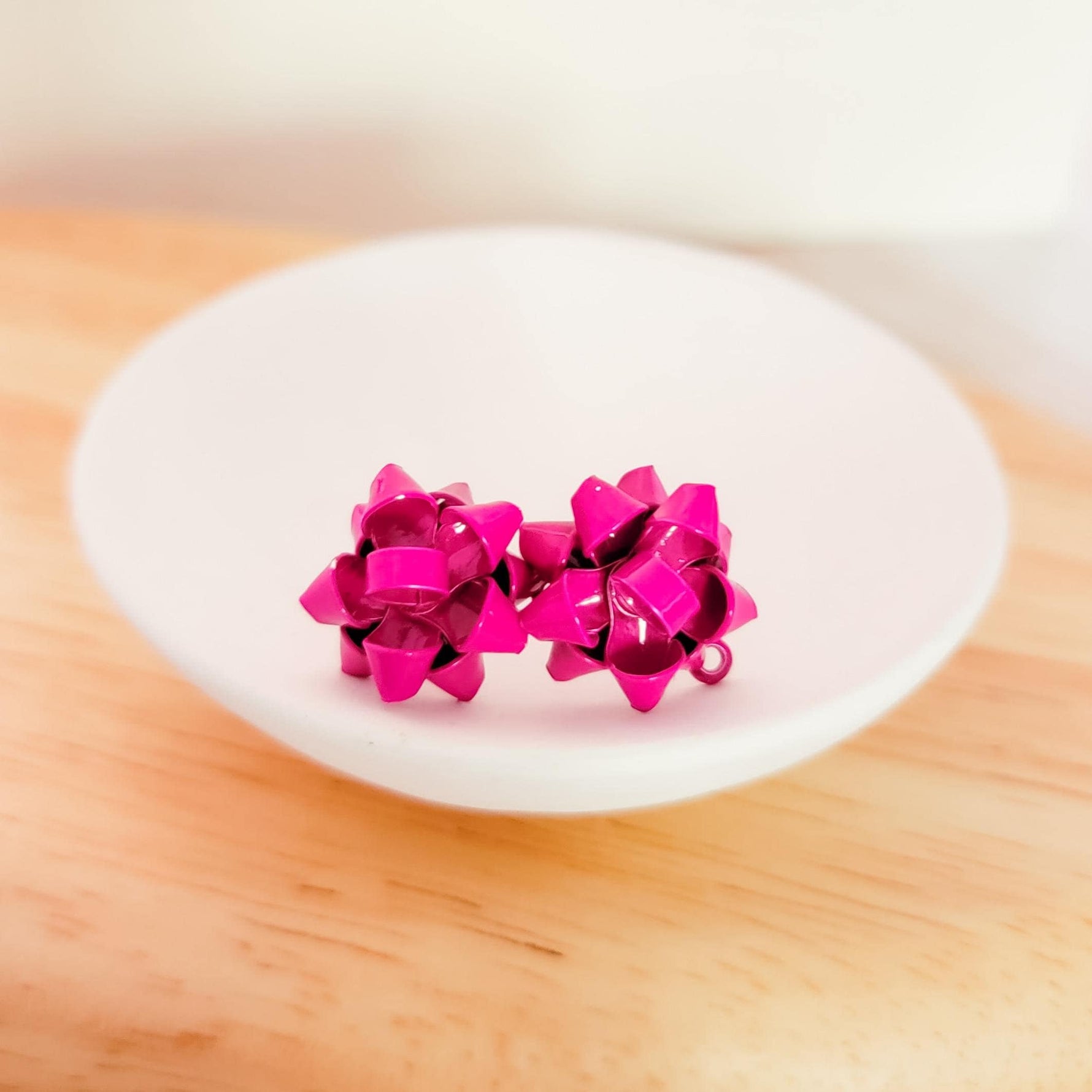 Hot Pink Gift Box Stainless Steel Bow Stud Connector, 1 Pair, Bow 28 - 