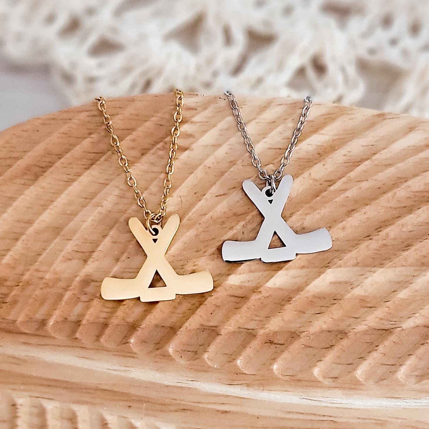 Ice Hockey Pendant Necklace (Silver or Gold), 1 Total, Metal Blank 86 - 