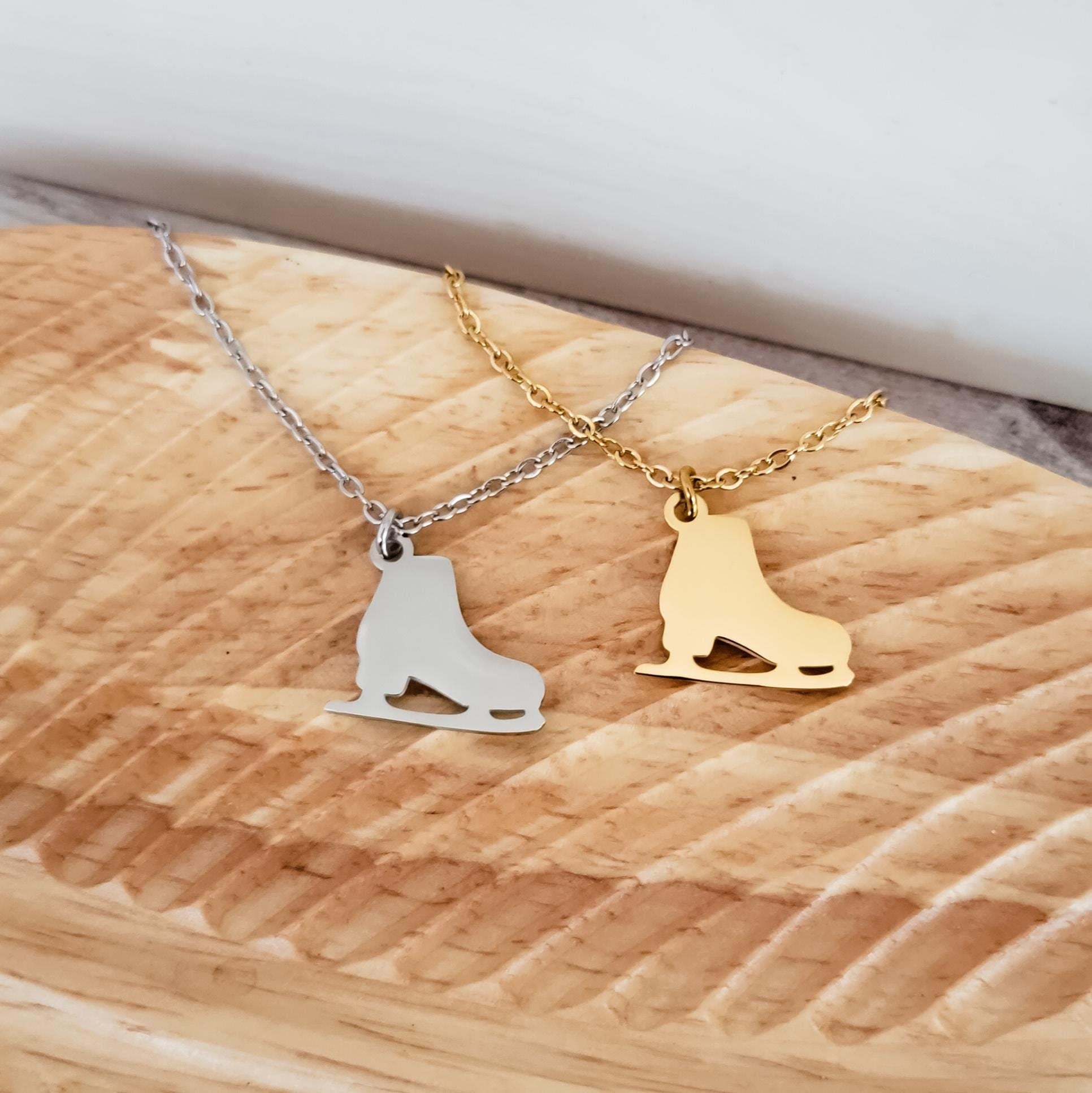 Ice Skate Necklace (Silver or Gold), 1 Total, Metal Blank 115 - 