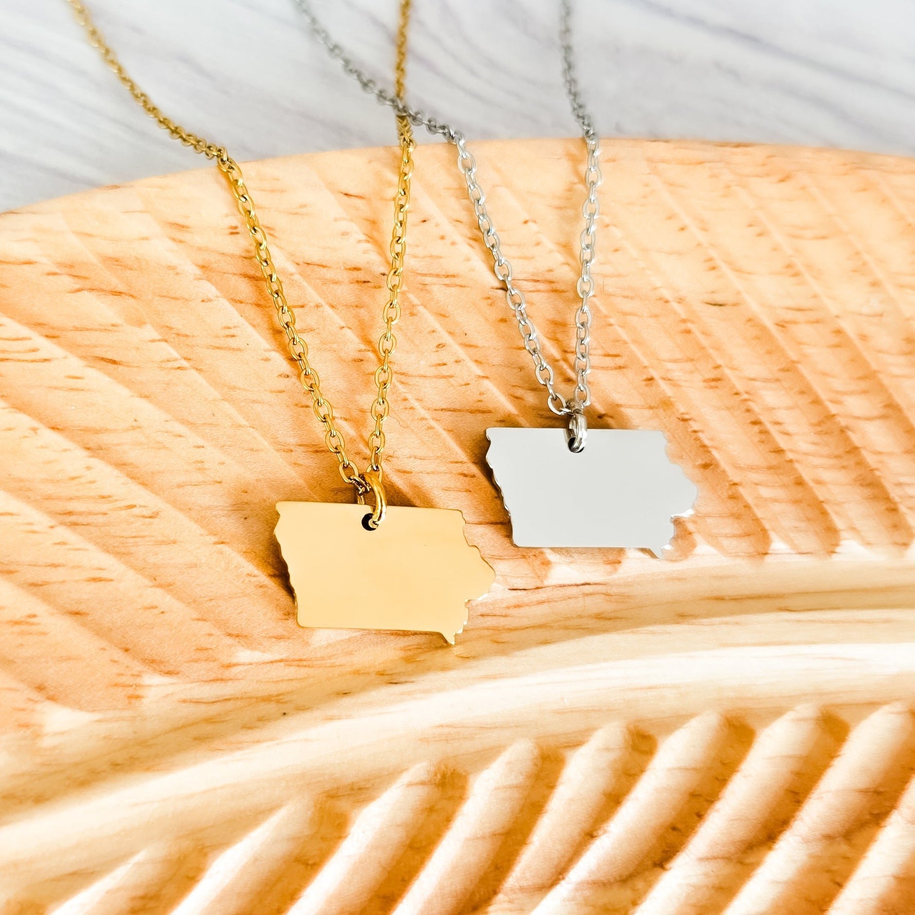 Iowa Pendant Necklace (Silver or Gold), 1 Total, Metal Blank 209 - 