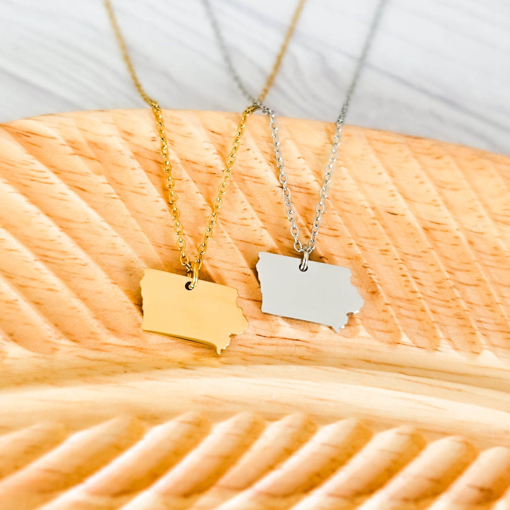 Iowa Pendant Necklace (Silver or Gold), 1 Total, Metal Blank 209 - 