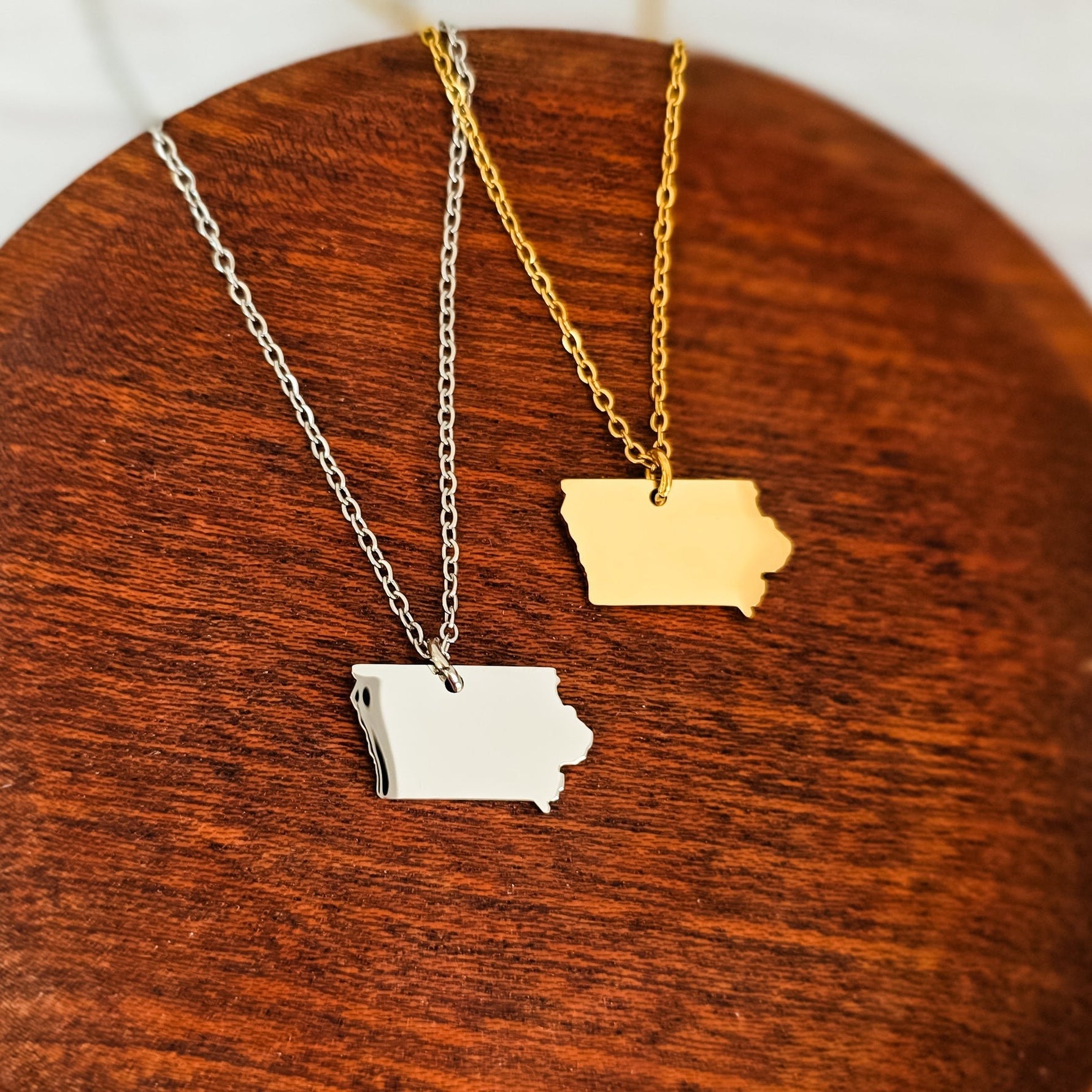 Iowa Pendant Necklace (Silver or Gold), 1 Total, Metal Blank 209 - 