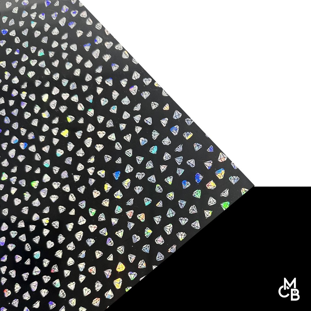 Iridescent Diamonds on Black Acrylic | Iridescent Acrylic Sheet | CMB Acrylic