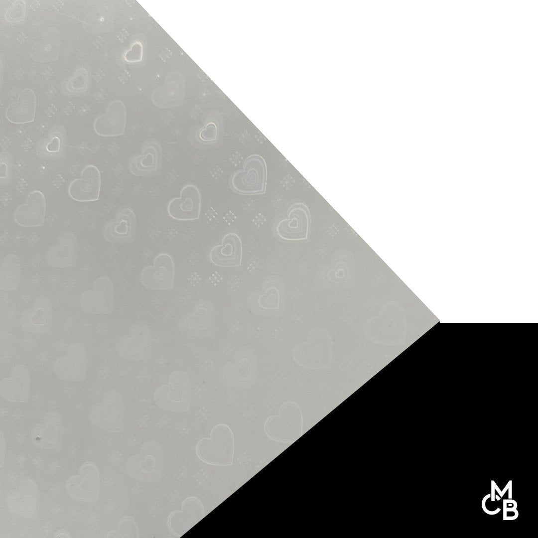 Iridescent Hearts on White Acrylic | Iridescent Acrylic Sheet | CMB Acrylic