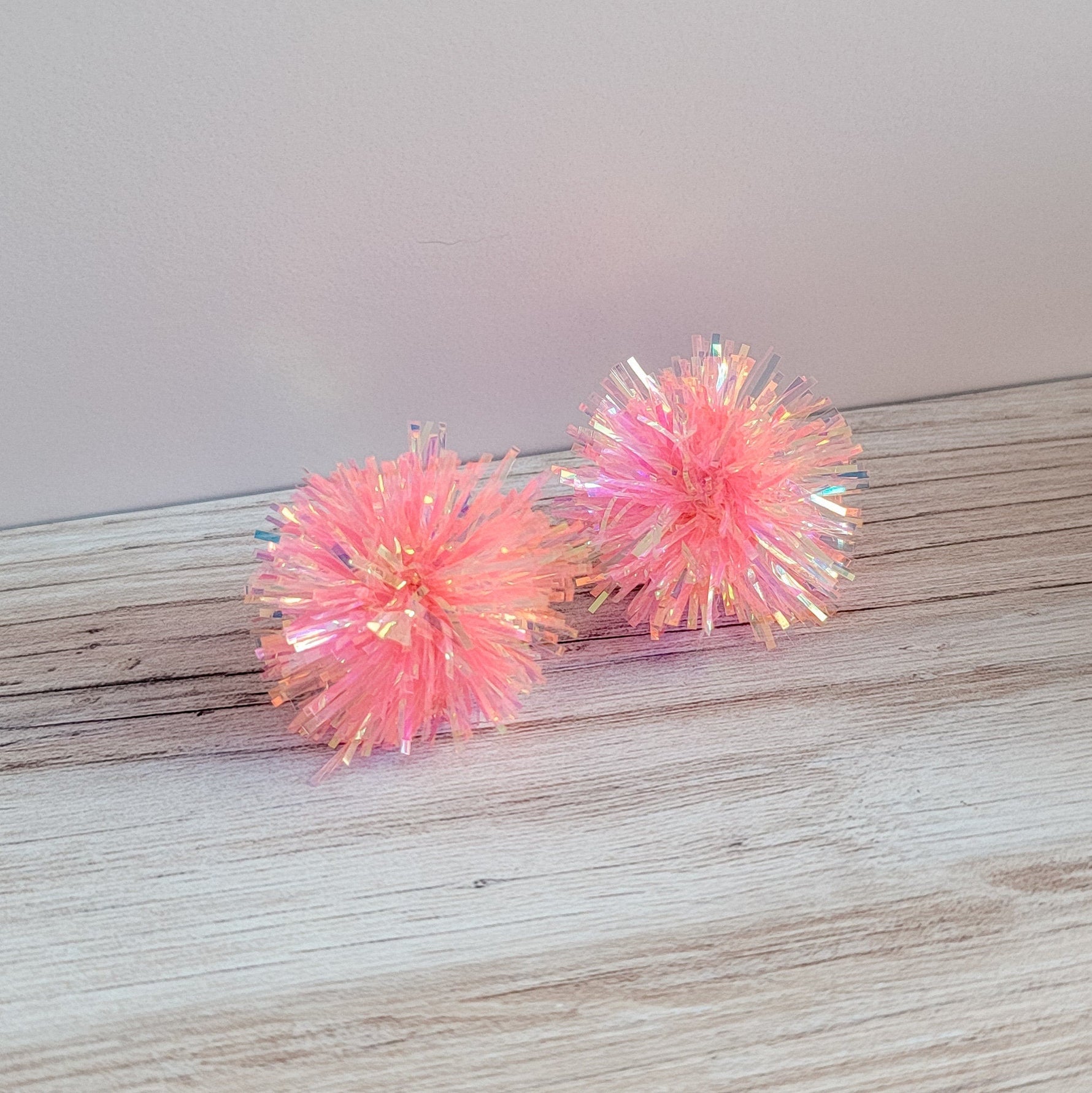 Iridescent Light Pink Tinsel 30mm Large Stud Topper, 1 Pair, Stud 177 - 
