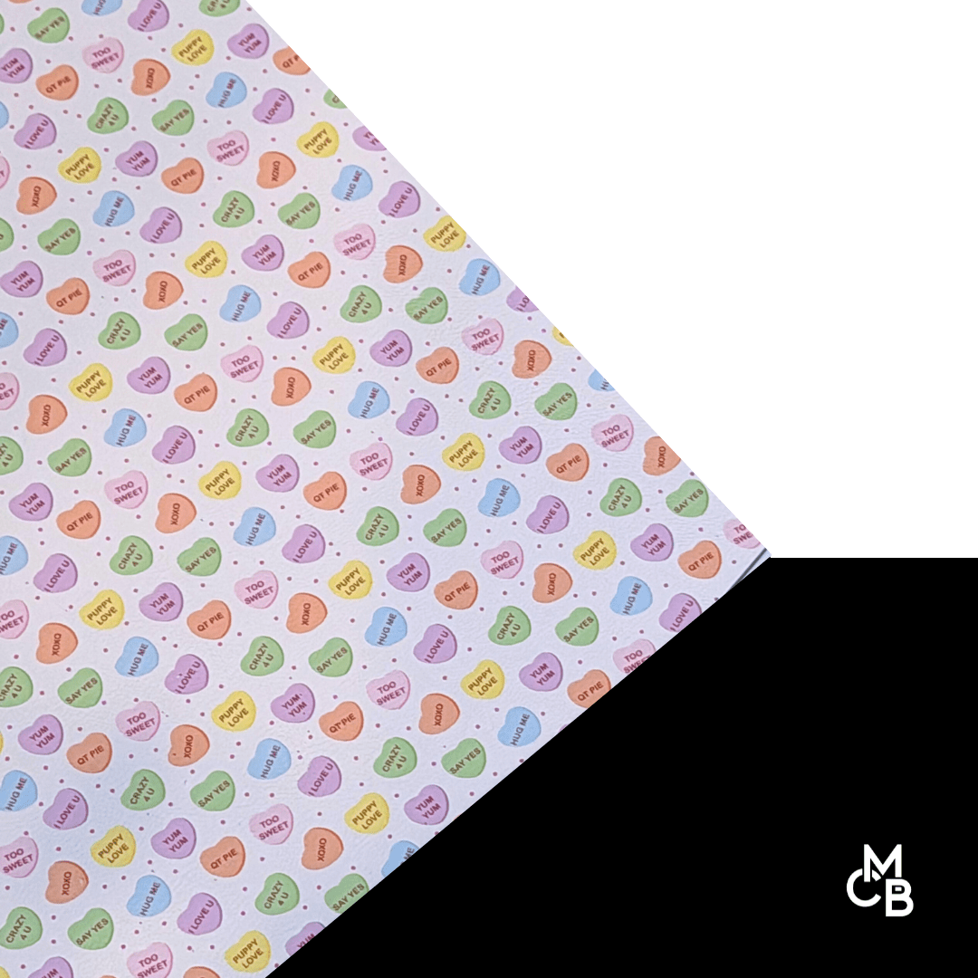 Itty Bitty Candy Hearts Leatherette Sheets | Premium Quality laser safe leatherette