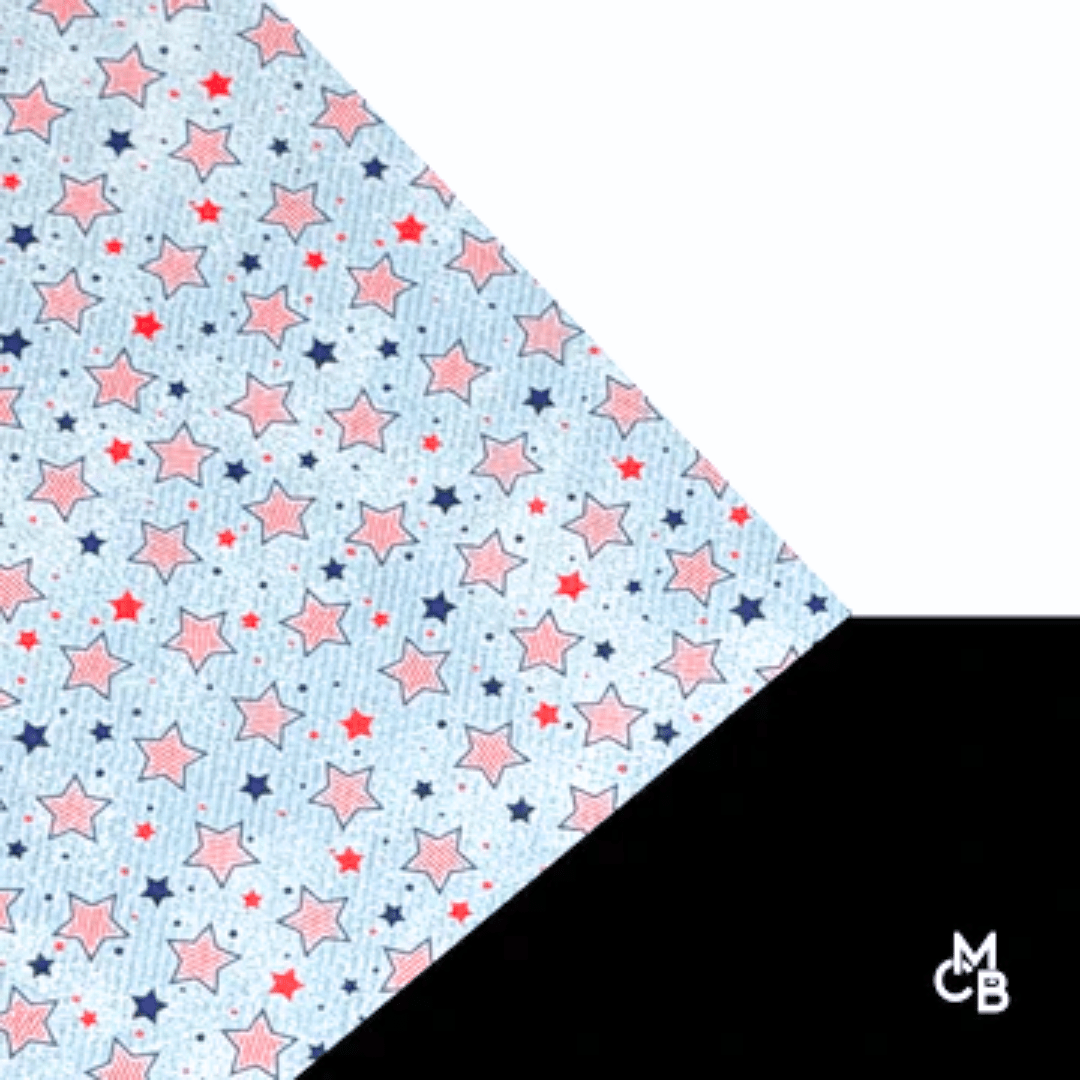 Itty Bitty July 4th Stars On Acid Wash Denim Leatherette Sheets | Premium Quality laser safe leatherette