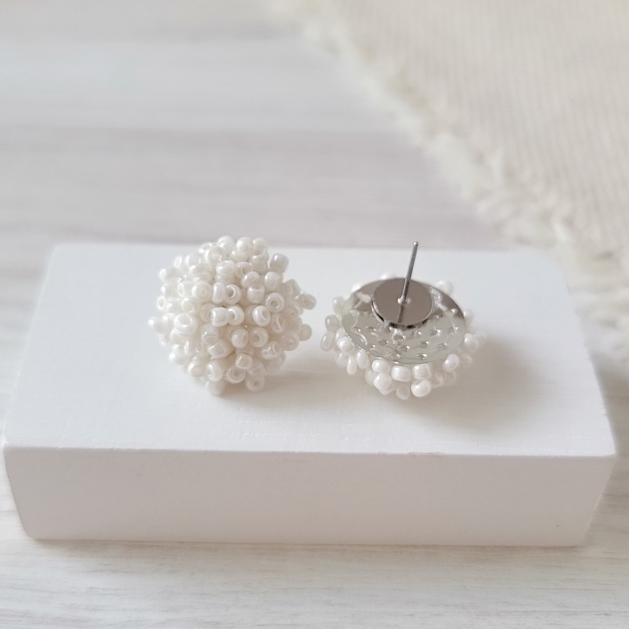 Ivory 15mm Small Seed Bead Topper, 1 Pair, Seed Bead 15 - 