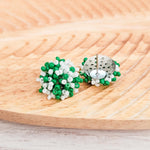 Kelly Green and White Mix 15mm Small Seed Bead Topper, 1 Pair, Seed Bead 80 - 