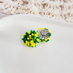 Kelly Green and Yellow Mix 15mm Small Seed Bead Topper, 1 Pair, Seed Bead 58 - 