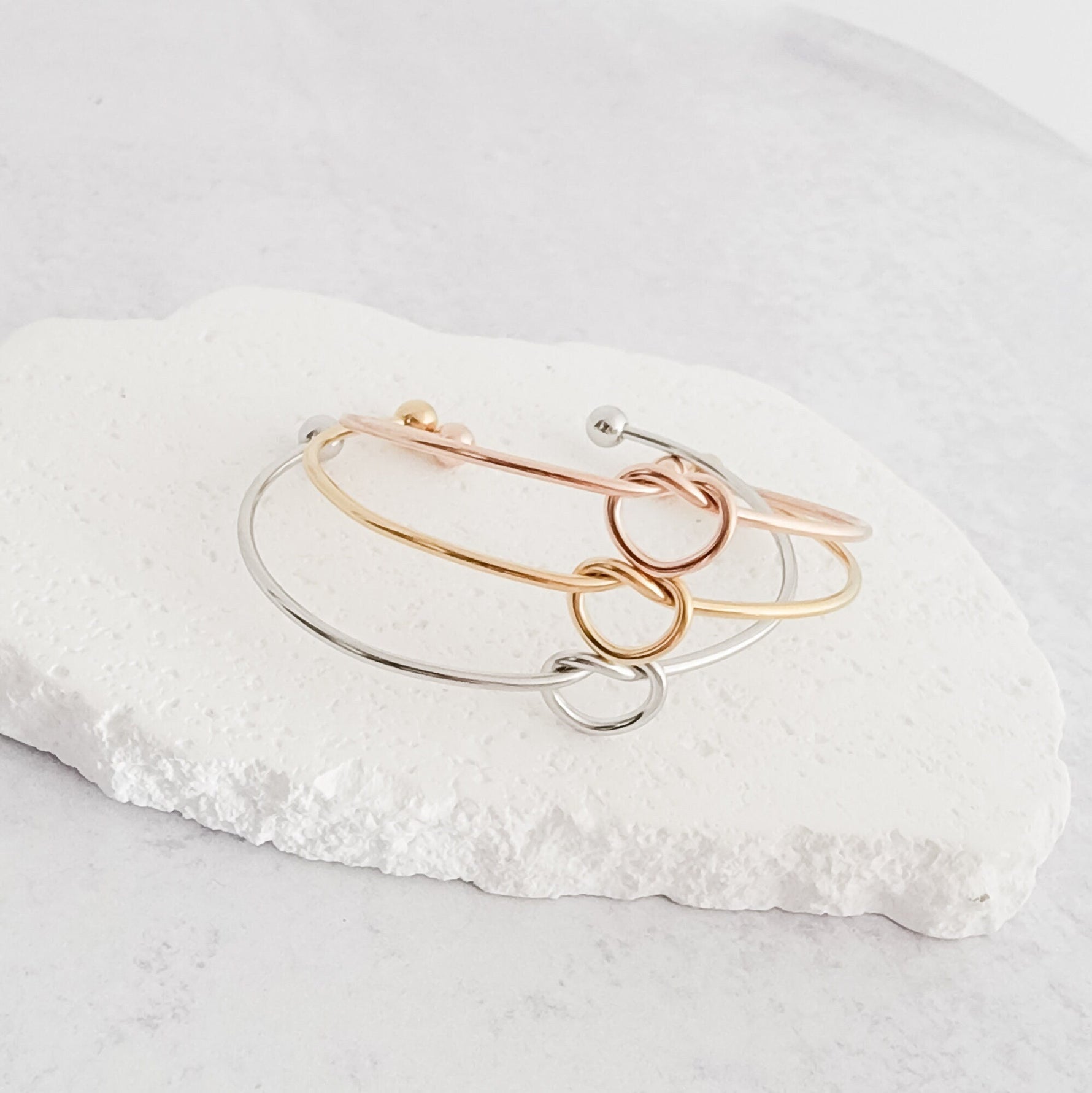 Knot Bangle Bracelet (Silver, Gold, or Rose Gold), 1 Total, Metal Blank 35 - 