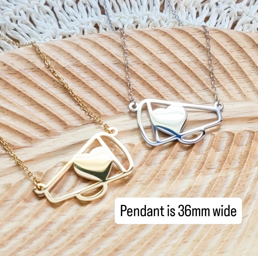 Large Cheer Megaphone Necklace (Silver or Gold), 1 Total, Metal Blank 63 - 