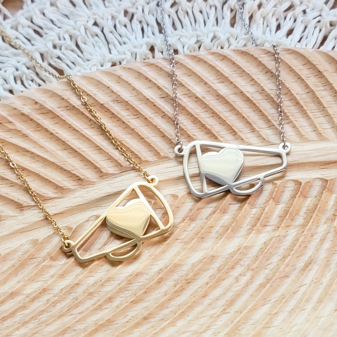 Large Cheer Megaphone Necklace (Silver or Gold), 1 Total, Metal Blank 63 - 