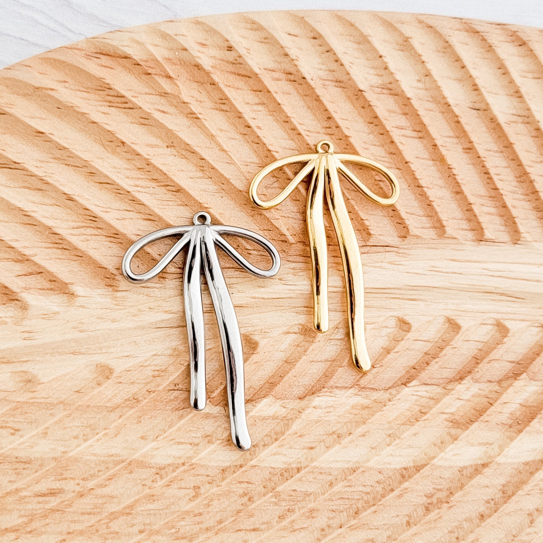 Large Draped Bow Stainless Steel Pendant (Silver or Gold), 10 Pieces, Bow 45 - 