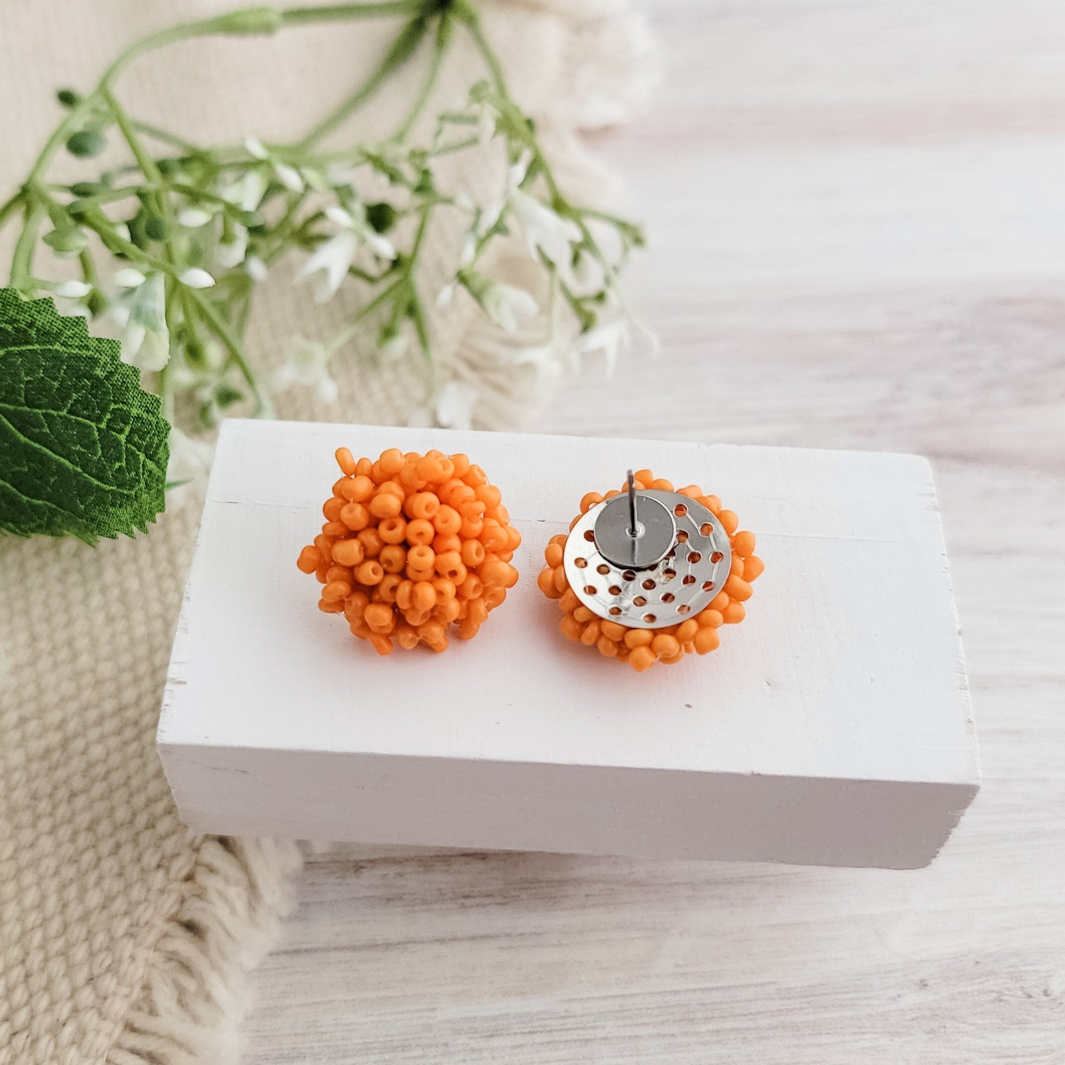 Light Orange 15mm Small Seed Bead Topper, 1 Pair, Seed Bead 27 - 