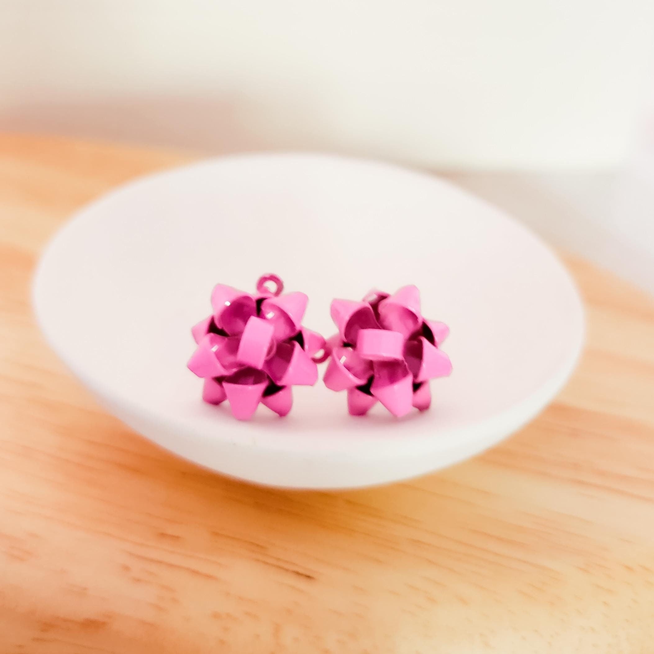 Light Pink Gift Box Stainless Steel Bow Stud Connector, 1 Pair, Bow 27 - 