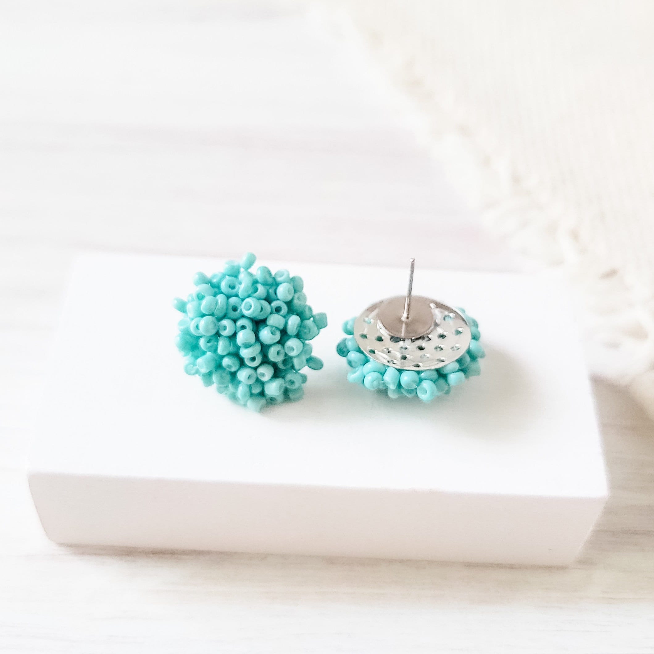 Light Turquoise 15mm Small Seed Bead Topper, 1 Pair, Seed Bead 28 - 